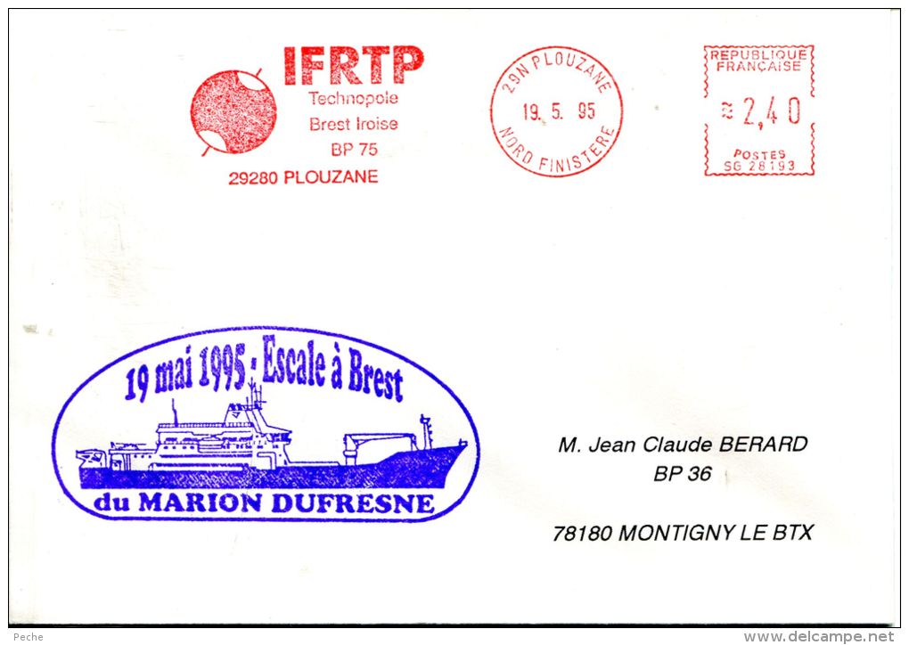 N°278 B -pli Avec Oblitération Mécanique IFRTP Et Tampon Escale à Brest Du Marion Dufresne- - Commemorative Postmarks