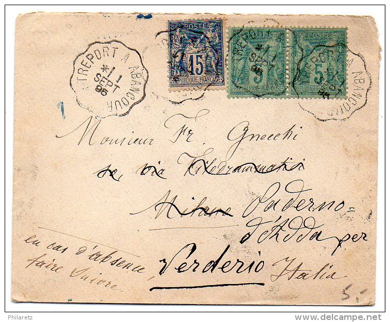 Sage 15c + 5c X2 Sur Lettre De 1896 Pour L'Italie - CaD De Convoyeur 'Tréport à Abancourt' - 1877-1920: Période Semi Moderne