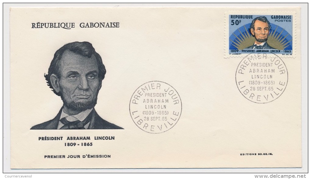 GABON => Enveloppe FDC => Président Abraham LINCOLN - LIBREVILLE - 28 Sept 1965 - Gabun (1960-...)