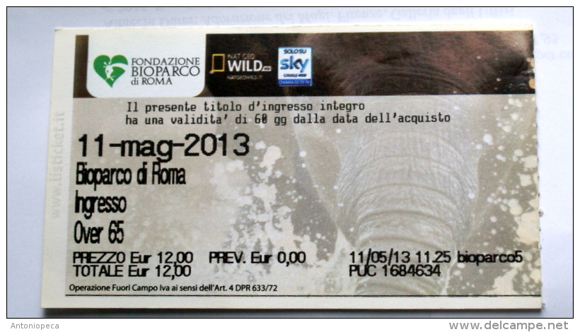 ITALIA 2013 - TICKET OF ENTRANCE ZOO OF ROME, USED - Tickets - Entradas