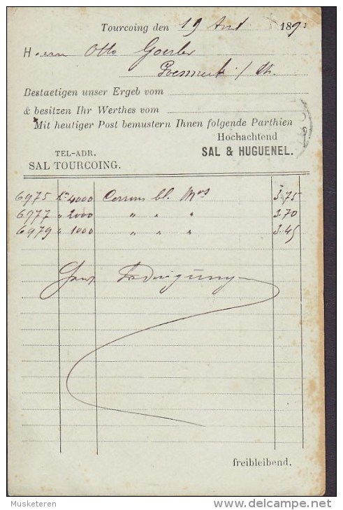 France Postal Stationery Ganzsache Entier Sage PRIVATE Print SAL & HUGUENEL, TOURCING 1893 POESSNECK Germany (2 Scans) - Enteros Privados