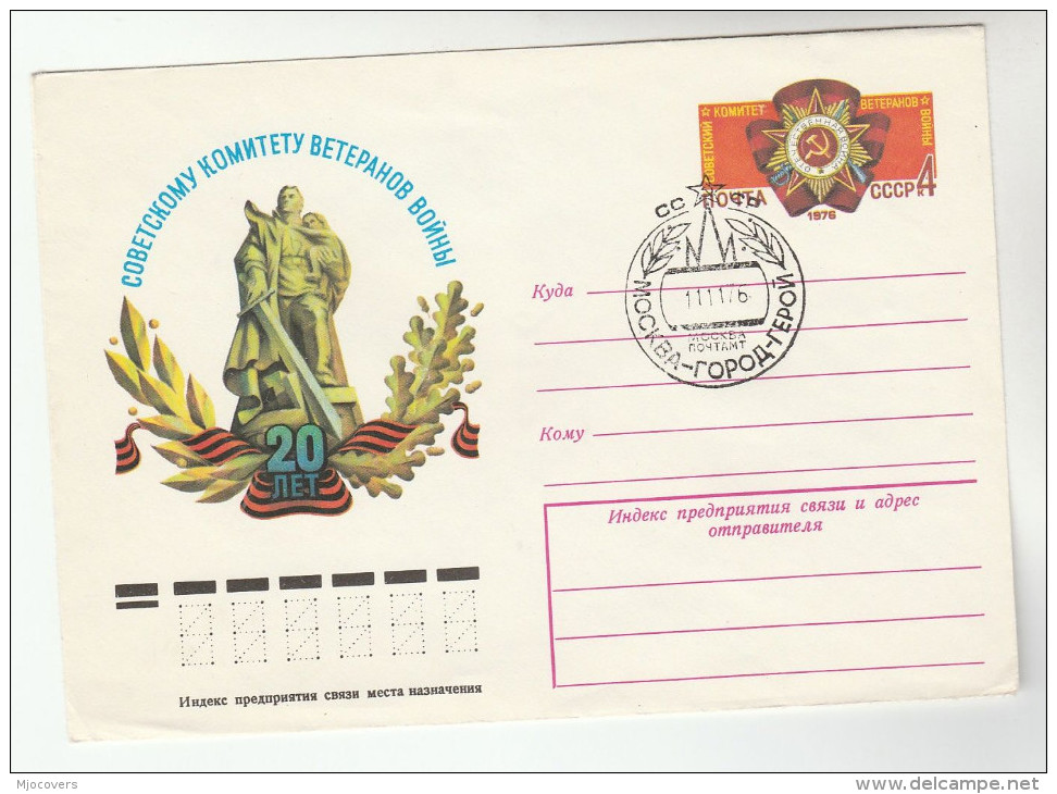 1976 RUSSIA Soviet War Veterans Committee POSTAL STATIONERY COVER First Day Pmk Stamps Wwii - WW2