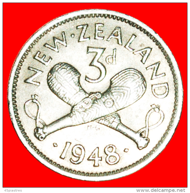 + WEAPON: NEW ZEALAND ★ 3 PENCE 1948! LOW START ★ NO RESERVE! George VI (1937-1952) - Nouvelle-Zélande