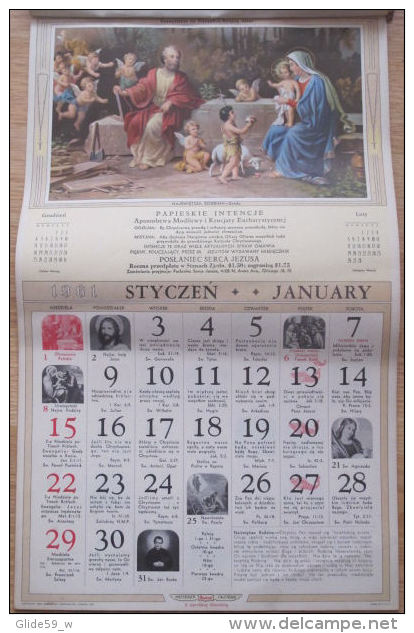 Artystyczny Kalendarz Apostolstwa Modlitwy 1961 - Calendrier Artistique Catholique Polonais - Big : 1961-70