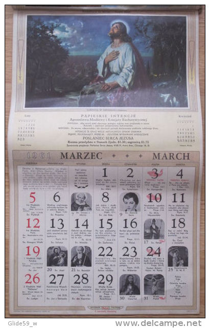 Artystyczny Kalendarz Apostolstwa Modlitwy 1961 - Calendrier Artistique Catholique Polonais - Grand Format : 1961-70