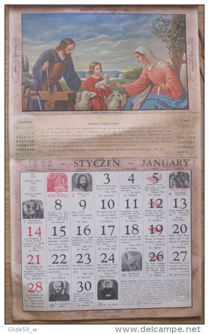 Artystyczny Kalendarz Dla Katolicki Domu 1962 - Calendrier Artistique Catholique Polonais - Grand Format : 1961-70