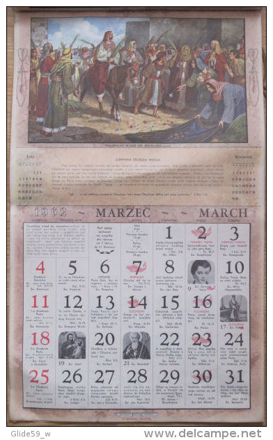 Artystyczny Kalendarz Dla Katolicki Domu 1962 - Calendrier Artistique Catholique Polonais - Big : 1961-70