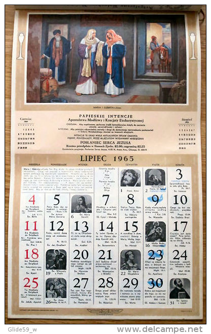 Artystyczny Kalendarz Apostolstwa Modlitwy 1965 - Calendrier Artistique Catholique Polonais - Big : 1961-70