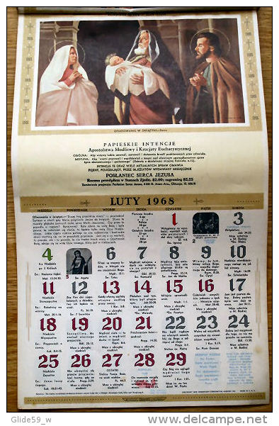 Artystyczny Kalendarz Dla Katolicki Domu 1968 - Calendrier Artistique Catholique Polonais - Big : 1961-70