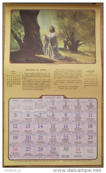 Kalendarz Chrzescijanina Drogowskaz Katolika 1972 - Calendrier Catholique Polonais - Grand Format : 1971-80