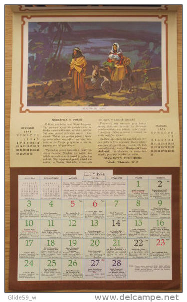 Kalendarz Chrzescijanina Drogowskaz Katolika 1974 - Calendrier Catholique Polonais - Grand Format : 1971-80