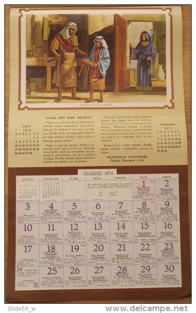 Kalendarz Chrzescijanina Drogowskaz Katolika 1974 - Calendrier Catholique Polonais - Grand Format : 1971-80