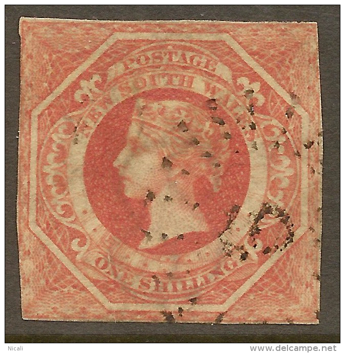 NSW 1854 1/- Rosy-verm Wmk 8 QV SG 99a U #QO116 - Gebruikt