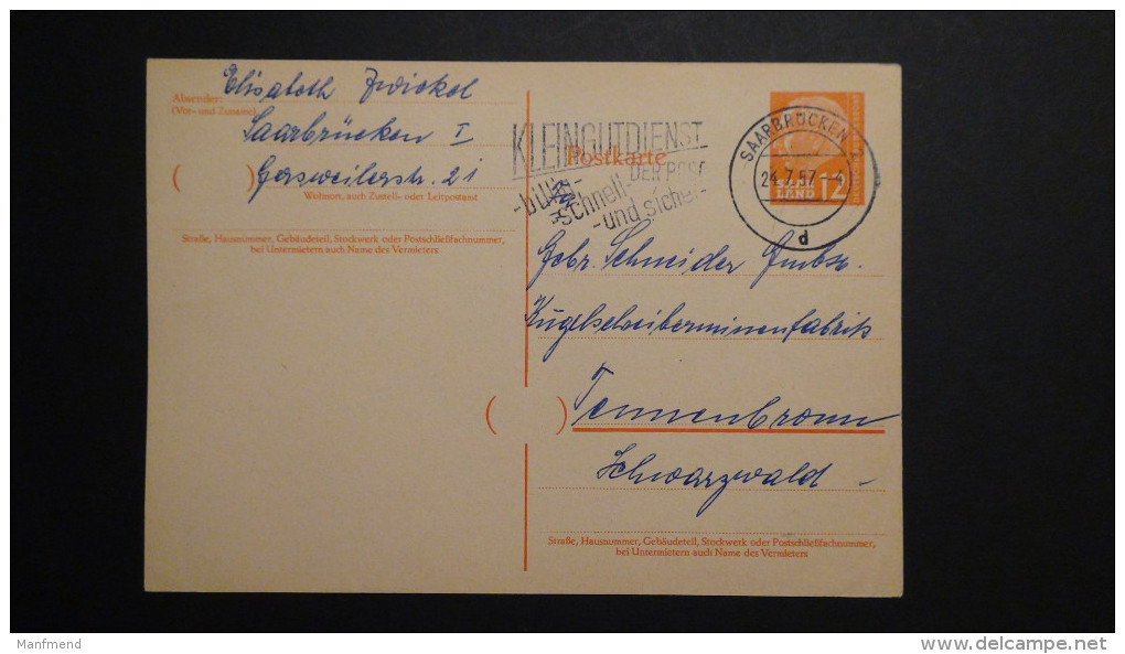 Germany - Saarland - 1957 - MI: P 43 - Used - Postal Stationary - Look Scan - Interi Postali