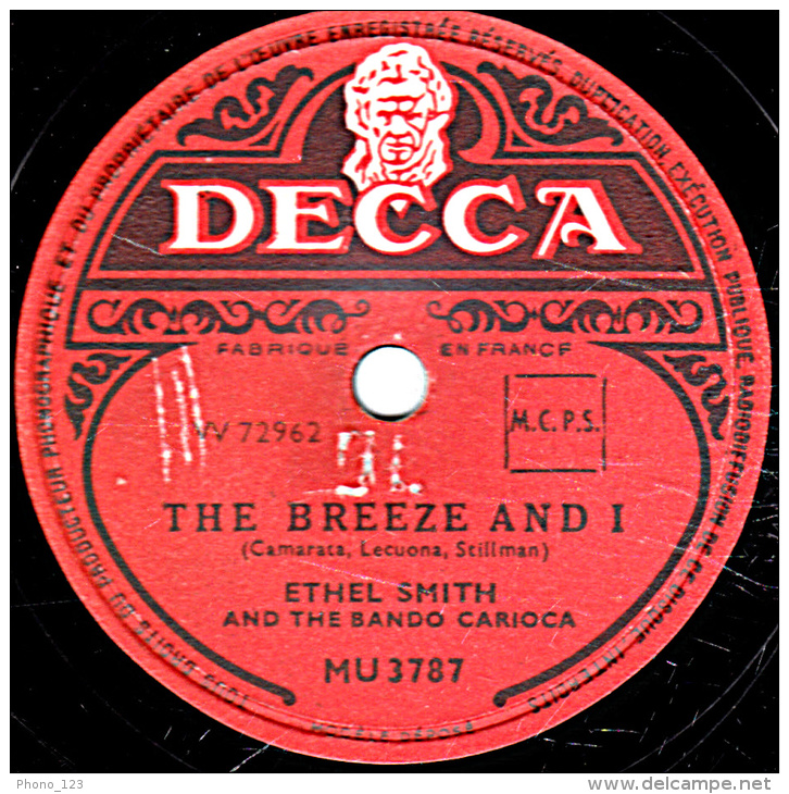 78 Trs - 25 Cm - état B -  ETHEL SMITH - Alla In El Rancho Grande - Las Altenitas - THE BREEZE AND I - 78 T - Disques Pour Gramophone