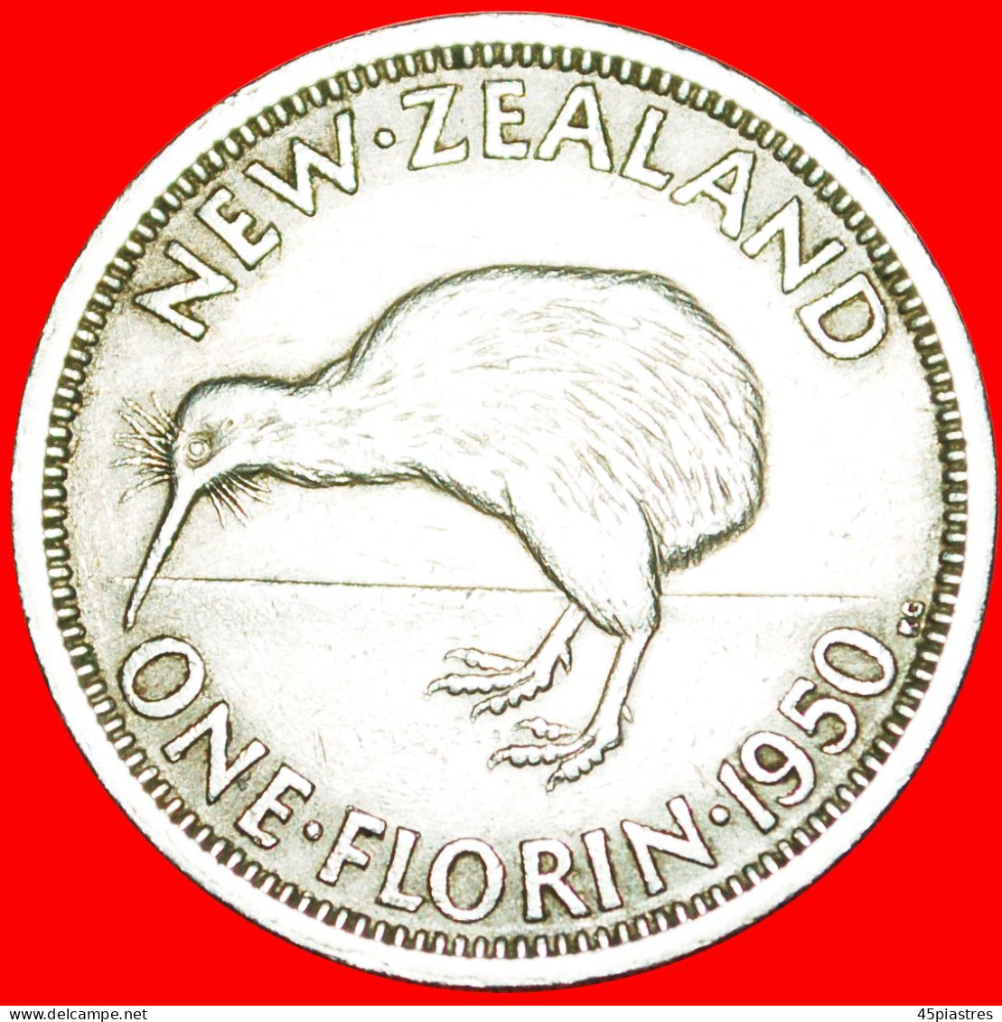 + KIWI BIRD: NEW ZEALAND ★ FLORIN 1950! LOW START &#9733; NO RESERVE! George VI (1937-1952) - Nueva Zelanda