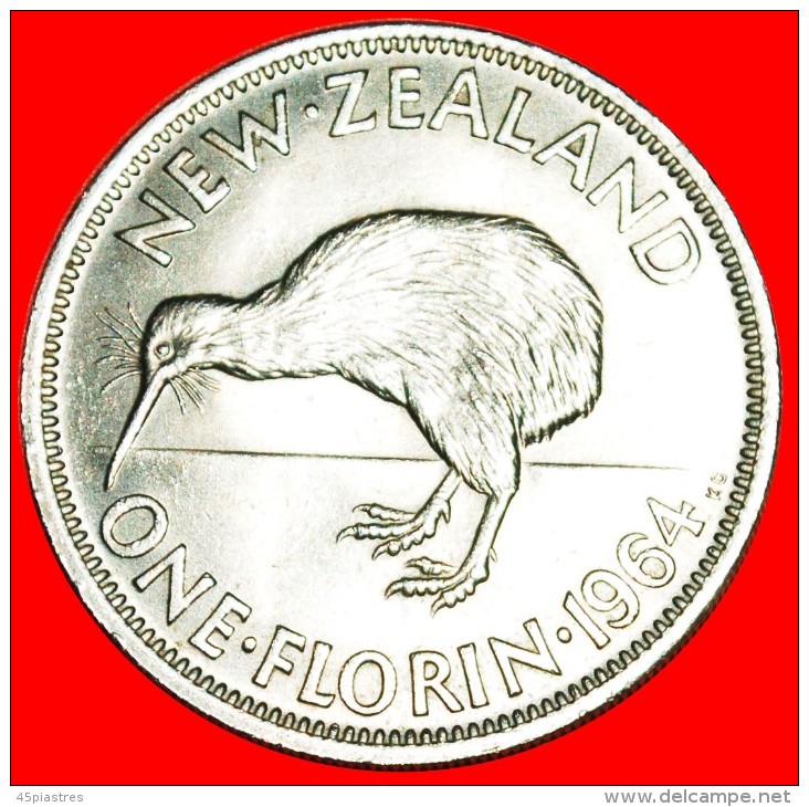 + KIWI BIRD: NEW ZEALAND ★ FLORIN 1964! DRESSED QUEEN!  MINT LUSTER! LOW START &#9733; NO RESERVE! - Nouvelle-Zélande