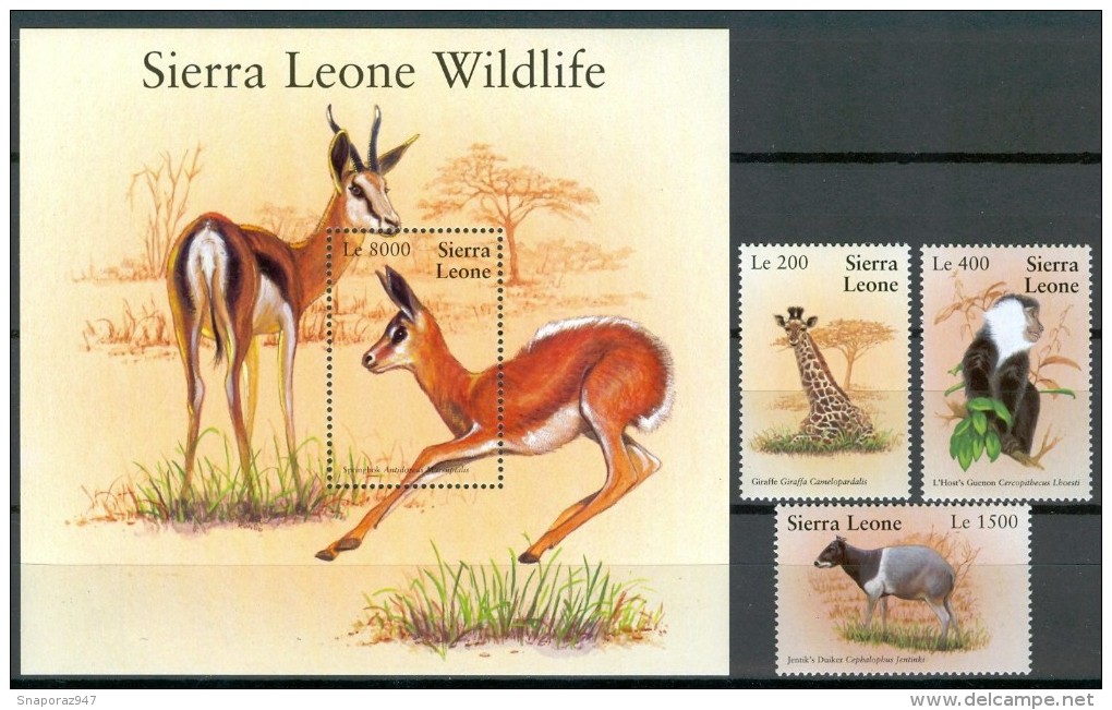 2002 Sierra Leone "Sierra Leone Wildlife" Animali Animals Animaux Set + Block MNH** Sc87 - Sierra Leone (1961-...)