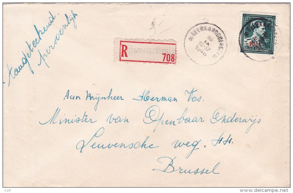 724T (-10%) Op Brief Aangetekend Met Stempel GEERAARDSBERGEN - 1946 -10%