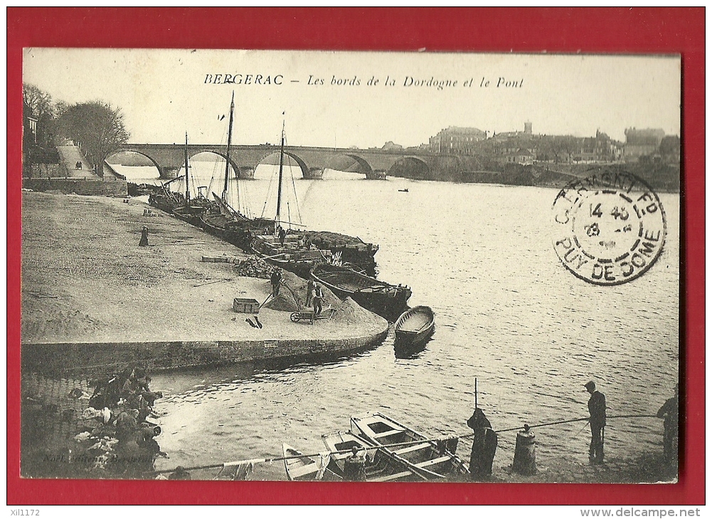 MBL-14  Bergerac  Les Bords De La Dordogne Et Le Pont, Cachet Frontal 1909 - Bergerac