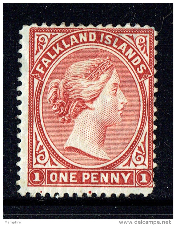1891  Victoria   1d.  Claret  SG 21  MM - MH  Partal Gum - Falkland Islands