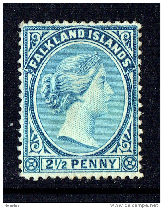 1891  Victoria   2&frac12;d.  Pale Chalky Ultramarine   SG 27  Unused - No Gum - Islas Malvinas
