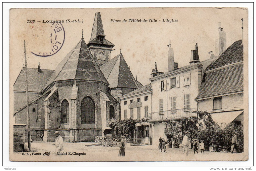 LOUHANS-1907--Place De L'Hotel De Ville-L'église (animée)  N° 1318 éd  B.F  Paris....à Saisir - Louhans