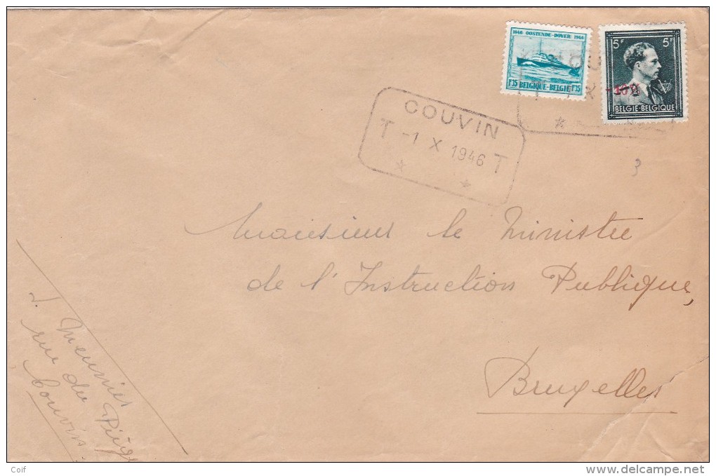 724T+725 Op EXPRES Brief Met Telegraafstempel COUVIN - 1946 -10%