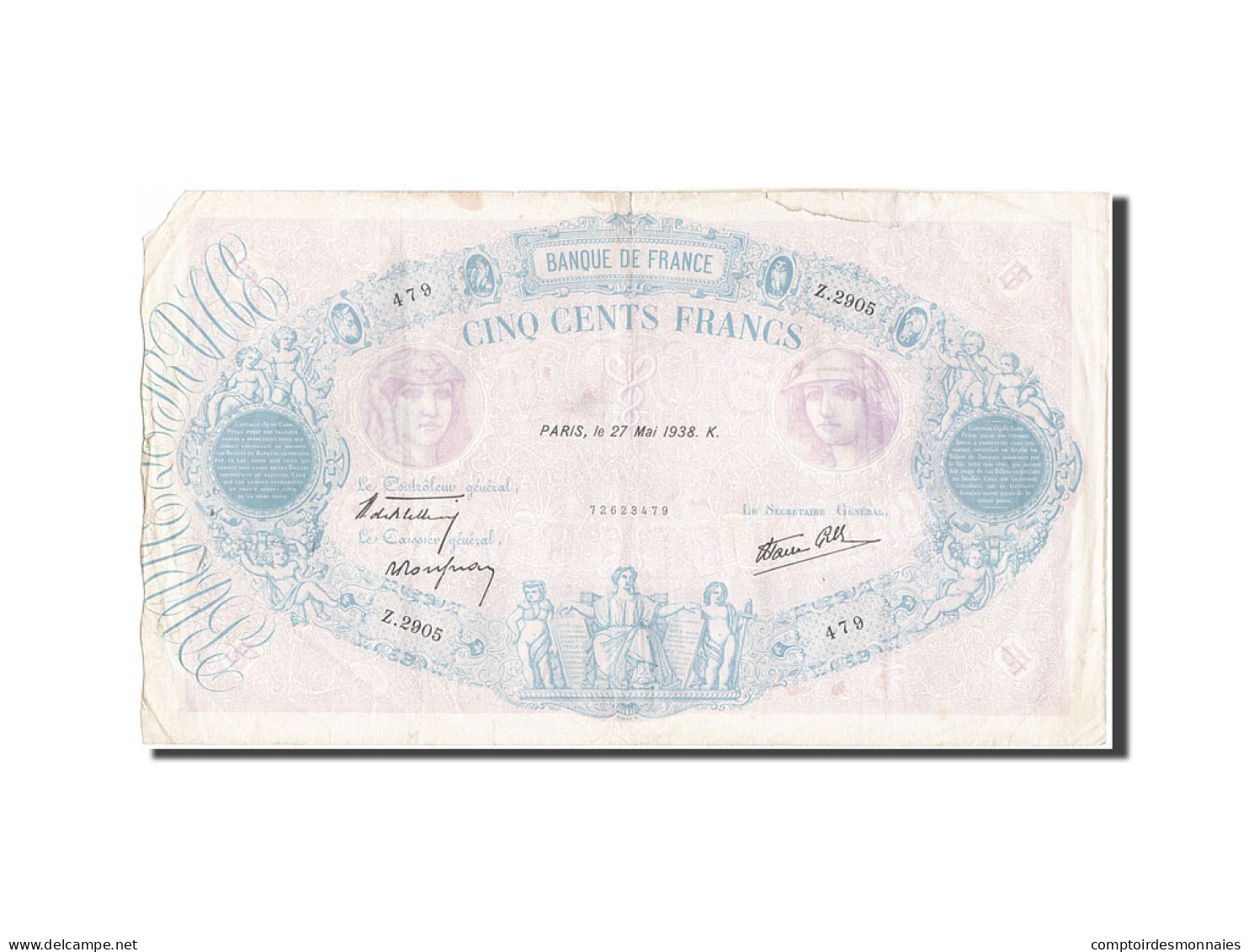 Billet, France, 500 Francs, 500 F 1888-1940 ''Bleu Et Rose'', 1938, 1938-05-27 - 500 F 1888-1940 ''Bleu Et Rose''