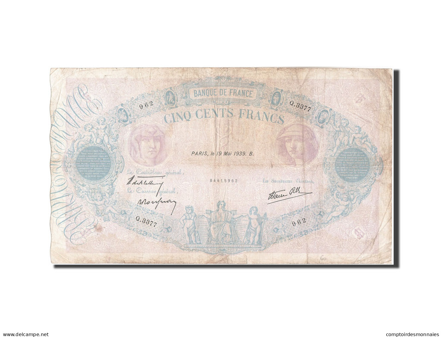 Billet, France, 500 Francs, 500 F 1888-1940 ''Bleu Et Rose'', 1939, 1939-05-19 - 500 F 1888-1940 ''Bleu Et Rose''