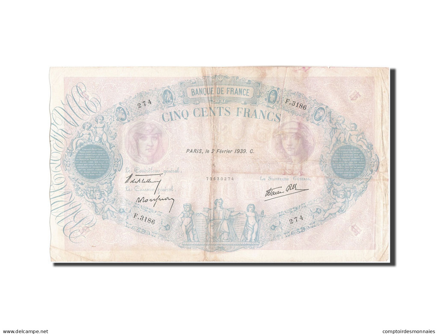 Billet, France, 500 Francs, 500 F 1888-1940 ''Bleu Et Rose'', 1939, 1939-02-02 - 500 F 1888-1940 ''Bleu Et Rose''