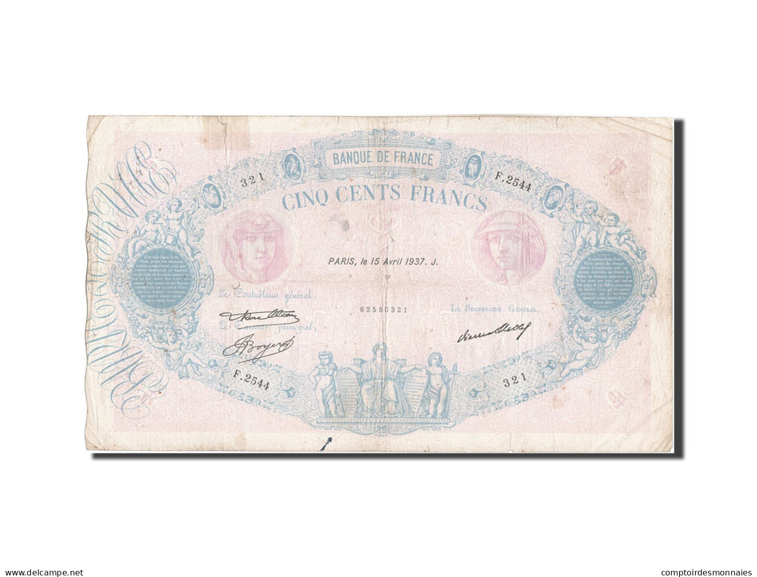 Billet, France, 500 Francs, 500 F 1888-1940 ''Bleu Et Rose'', 1937, 1937-04-15 - 500 F 1888-1940 ''Bleu Et Rose''