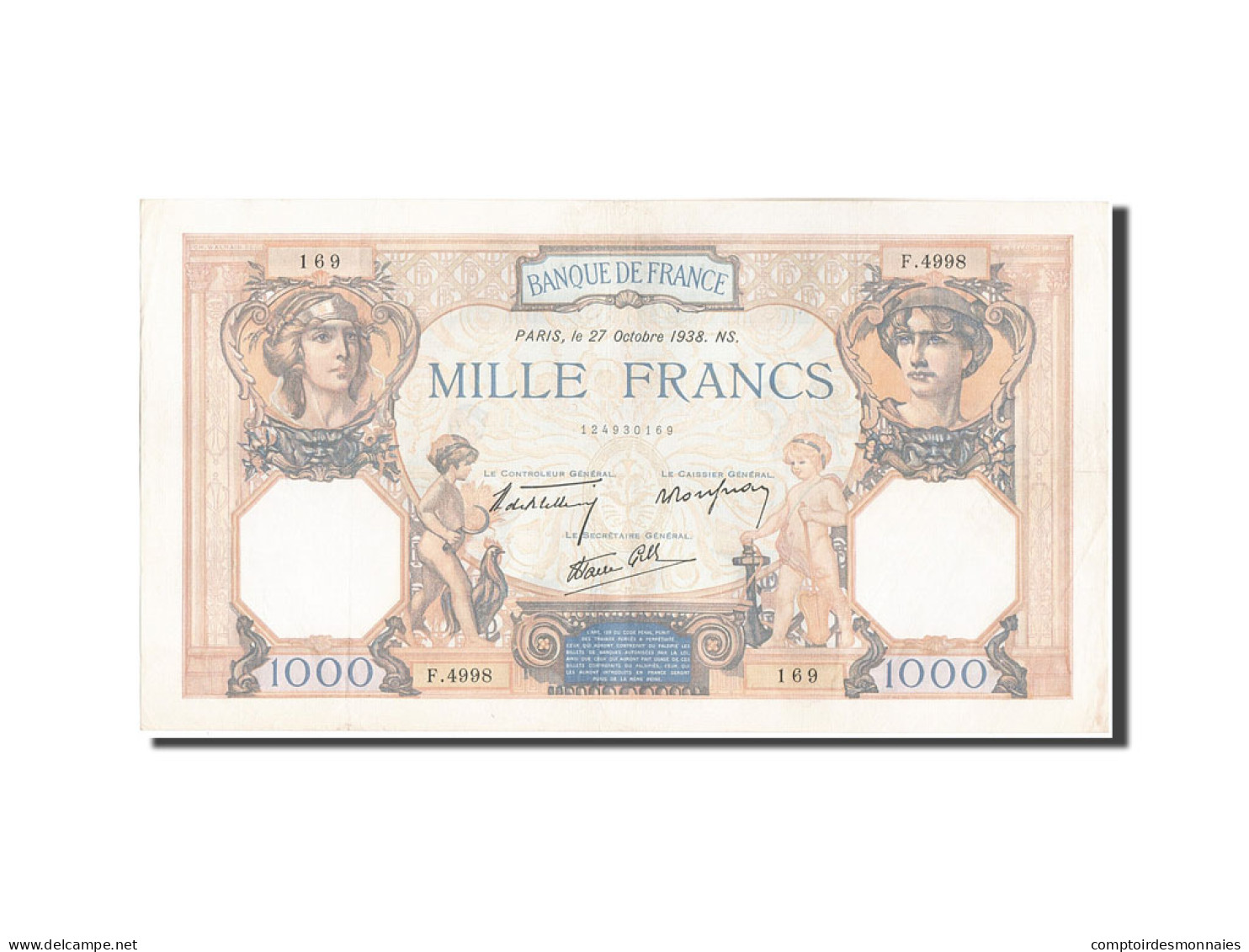 Billet, France, 1000 Francs, 1 000 F 1927-1940 ''Cérès Et Mercure'', 1938 - 1 000 F 1927-1940 ''Cérès Et Mercure''