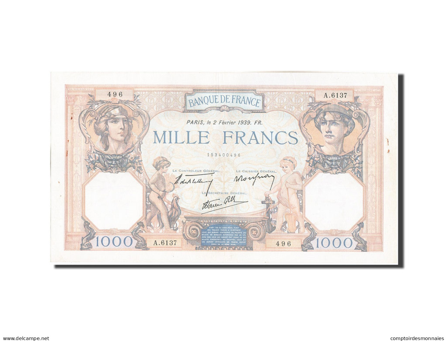 Billet, France, 1000 Francs, 1 000 F 1927-1940 ''Cérès Et Mercure'', 1939 - 1 000 F 1927-1940 ''Cérès Et Mercure''