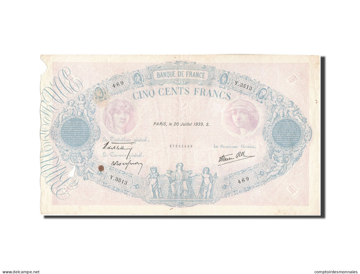 Billet, France, 500 Francs, 500 F 1888-1940 ''Bleu Et Rose'', 1939, 1939-07-20 - 500 F 1888-1940 ''Bleu Et Rose''