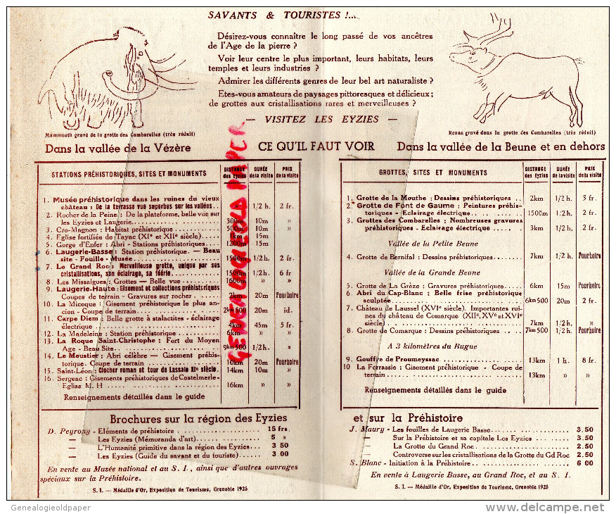 24 - LES EYZIES - DORDOGNE- 1925- GROTTE DU GRAND ROC- CARPE DIEM- VALLEE VEZERE - BEUNE- - Dépliants Touristiques