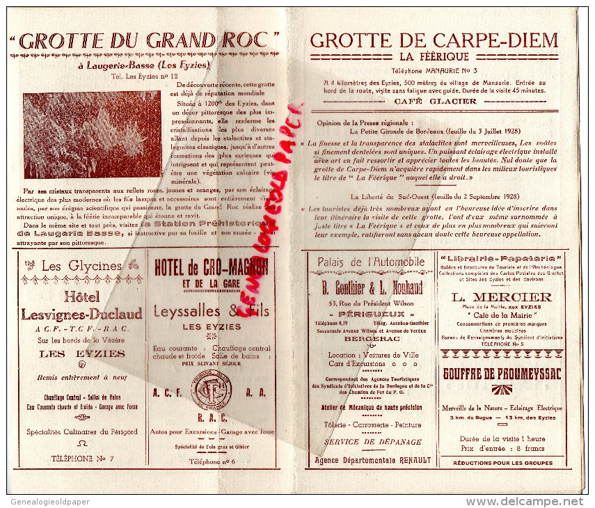 24 - LES EYZIES - DORDOGNE- 1925- GROTTE DU GRAND ROC- CARPE DIEM- VALLEE VEZERE - BEUNE- - Dépliants Touristiques