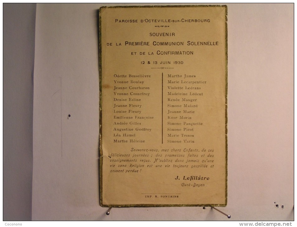 Octeville - Communion Solennelle Et Confirmation - 12 Et 13 Juin 1930 - Image De Ste Jeanne D'Arc - Octeville