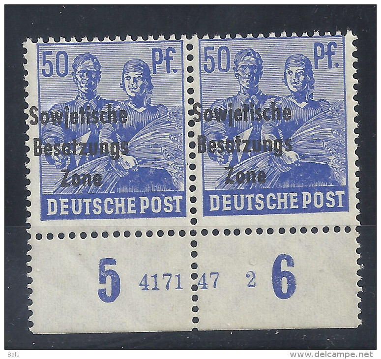 Deutschland SBZ 1948 Allgemeine Ausgabe Michel 194 HAN **, Postfrisches Unterrandpaar HAN 4171 47 2 (Michel 120.-€) - Sonstige & Ohne Zuordnung