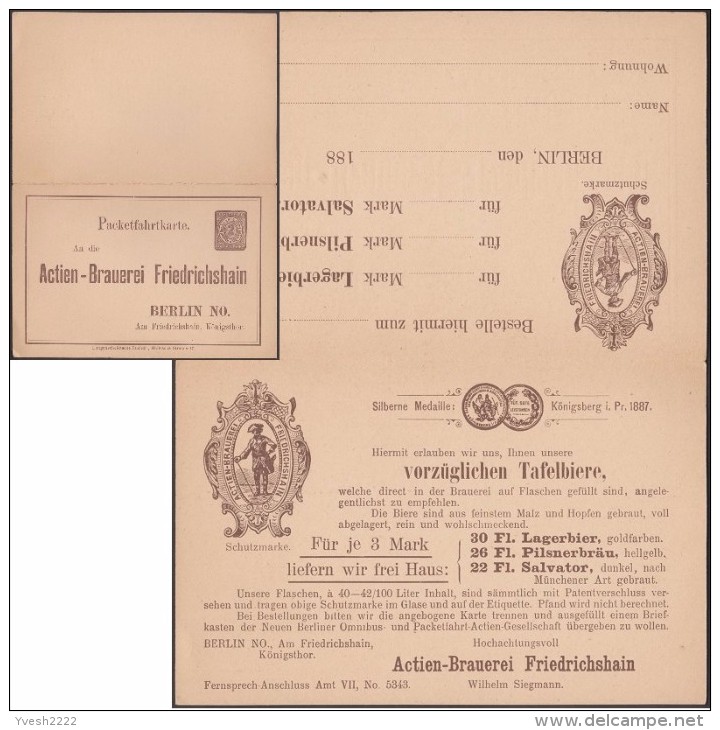 Allemagne 1889. Poste Locale Privée « Packetfahrt». Commande De Bière. Malt, Houblon, Basse Fermentation, Verre - Bières