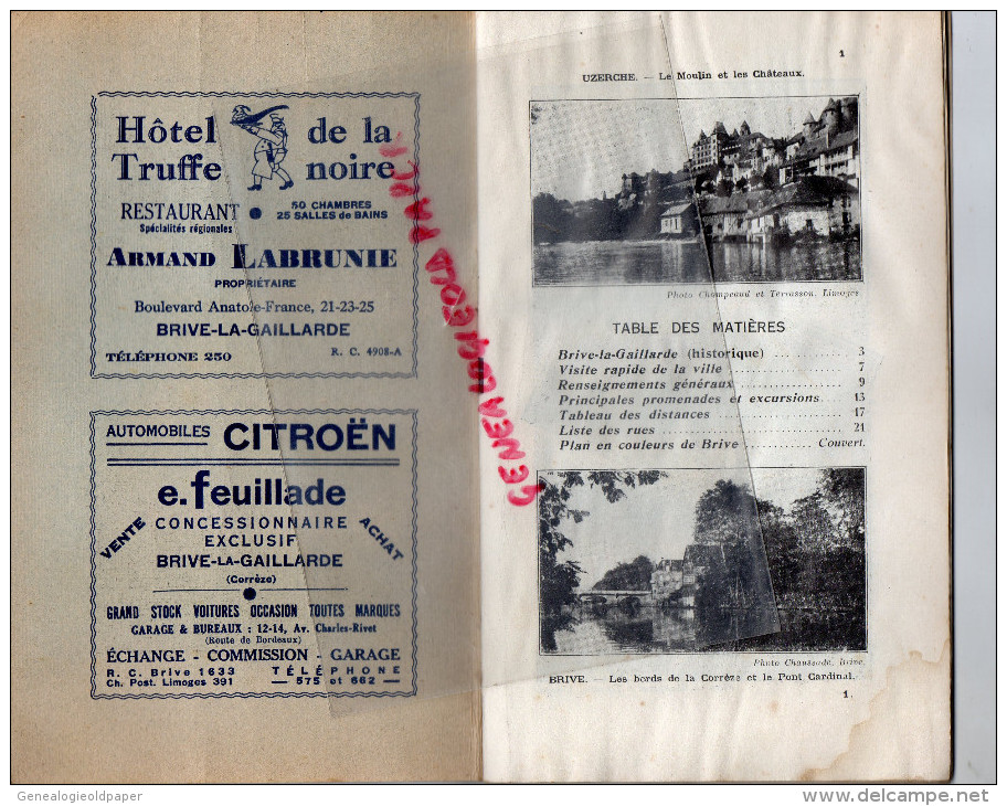 19 - BRIVE LA GAILLARDE- BEAU DEPLIANT ET PLAN TOURISME DELMAS- 1941-HOTEL TRUFFE NOIRE LABRUNIE-CITROEN FEULLADE-REIX - Dépliants Touristiques