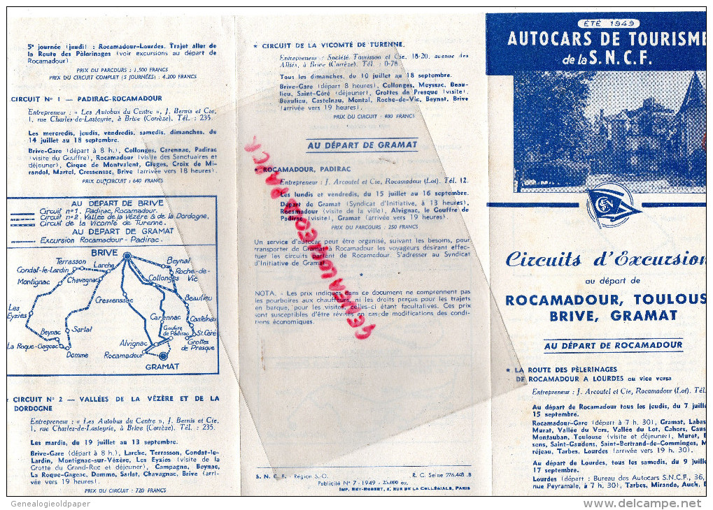 46- ROCAMADOUR-TOULOUSE-BRIVE- GRAMAT- DEPLIANT TOURISME AUTOCARS SNCF- 1949-LOURDES-PADIRAC-LES EYZIES- SAINT CERE- - Dépliants Touristiques
