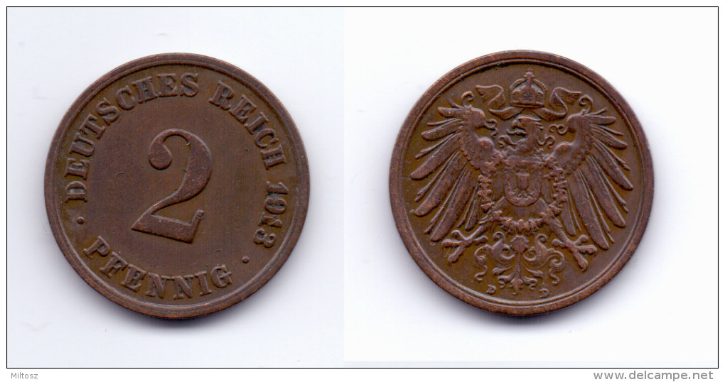 Germany 2 Pfennig 1913 D - 2 Pfennig