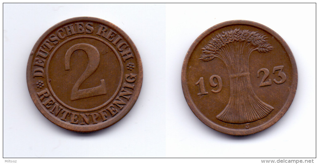 Germany 2 Rentenpfennig 1923 J - 2 Rentenpfennig & 2 Reichspfennig