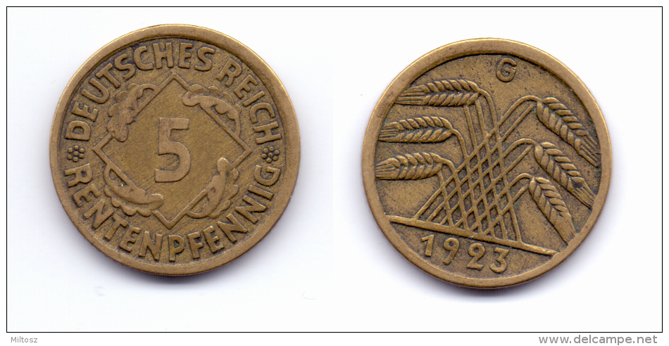 Germany 5 Rentenpfennig 1923 G - 5 Rentenpfennig & 5 Reichspfennig