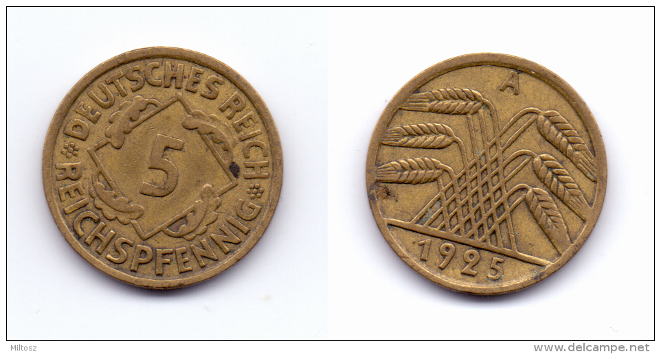 Germany 5 Reichspfennig 1925 A - 5 Rentenpfennig & 5 Reichspfennig