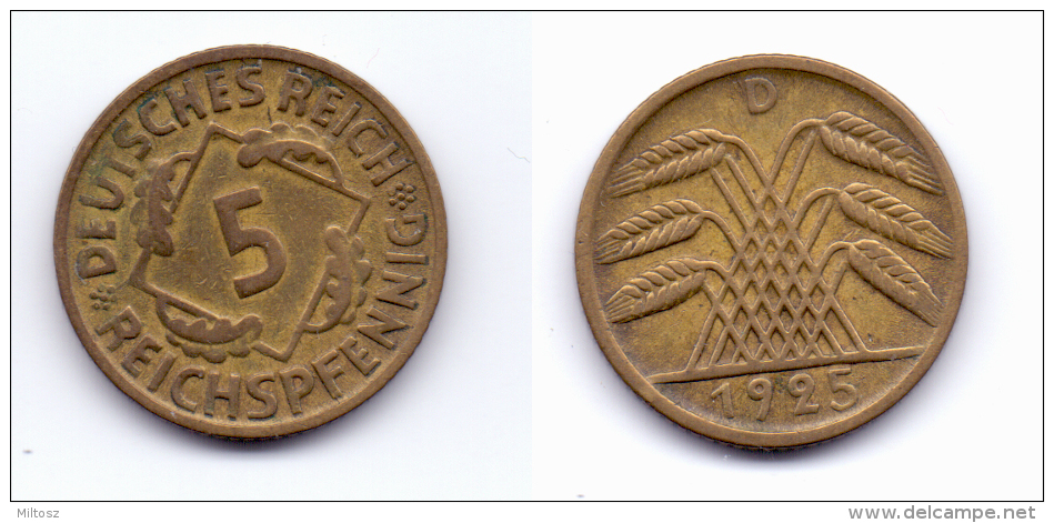 Germany 5 Reichspfennig 1925 D - 5 Rentenpfennig & 5 Reichspfennig