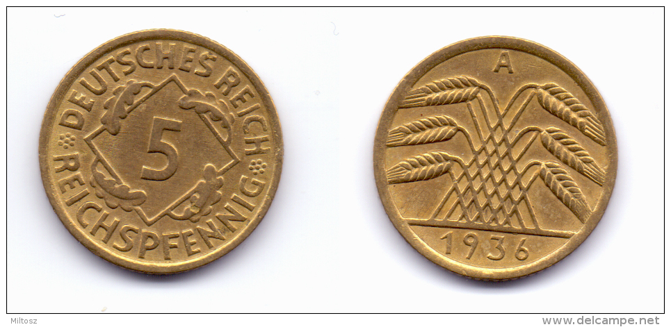 Germany 5 Reichspfennig 1936 A - 5 Rentenpfennig & 5 Reichspfennig