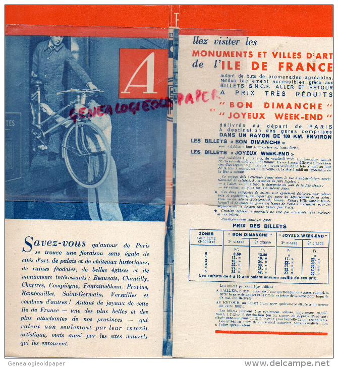 75 - PARIS - BEAU PLAN ILE DE FRANCE- SNCF- 1939-BEAUVAIS-CHANTILLY-FONTAINEBLEAU-VERSAILLES-MELUN-SENLIS-DREUX-CHARTRES - Dépliants Touristiques