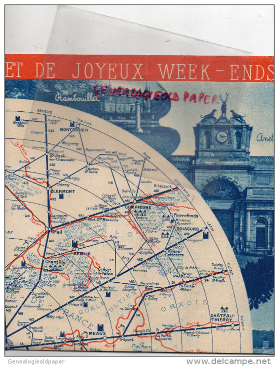 75 - PARIS - BEAU PLAN ILE DE FRANCE- SNCF- 1939-BEAUVAIS-CHANTILLY-FONTAINEBLEAU-VERSAILLES-MELUN-SENLIS-DREUX-CHARTRES